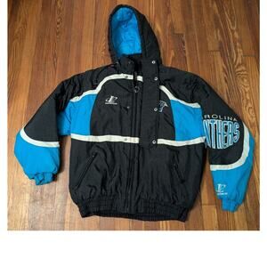 Logo Athletic Carolina Panthers Black and Teal Hooded Bomber Jacket